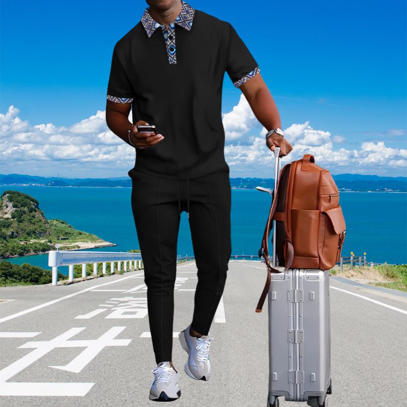 Hot Selling Customized Men's Casual Suit Autumn Round Neck Long Sleeved T-shirt Trousers Two-piece Solid Color Men's  Two-Piece Outfits