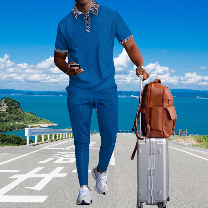 Hot Selling Customized Men's Casual Suit Autumn Round Neck Long Sleeved T-shirt Trousers Two-piece Solid Color Men's  Two-Piece Outfits