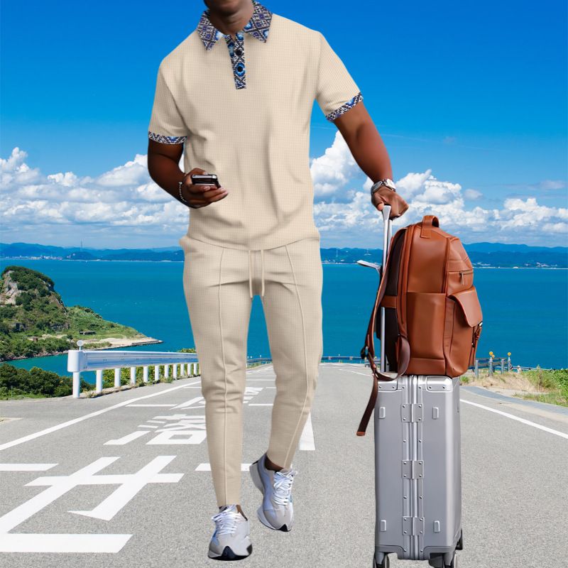 Hot Selling Customized Men's Casual Suit Autumn Round Neck Long Sleeved T-shirt Trousers Two-piece Solid Color Men's  Two-Piece Outfits