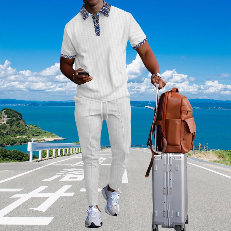 Hot Selling Customized Men's Casual Suit Autumn Round Neck Long Sleeved T-shirt Trousers Two-piece Solid Color Men's  Two-Piece Outfits