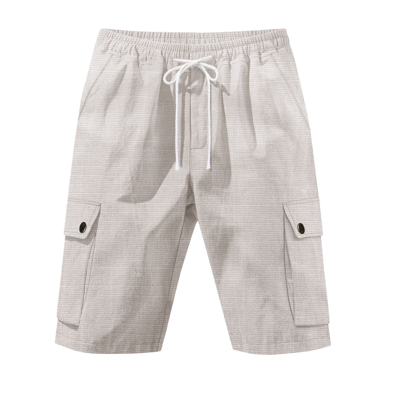 Linen Shorts Men Summer Casual Pure Color Multi Pockets Cargo Shorts Gyms Mens Drawstring Shorts