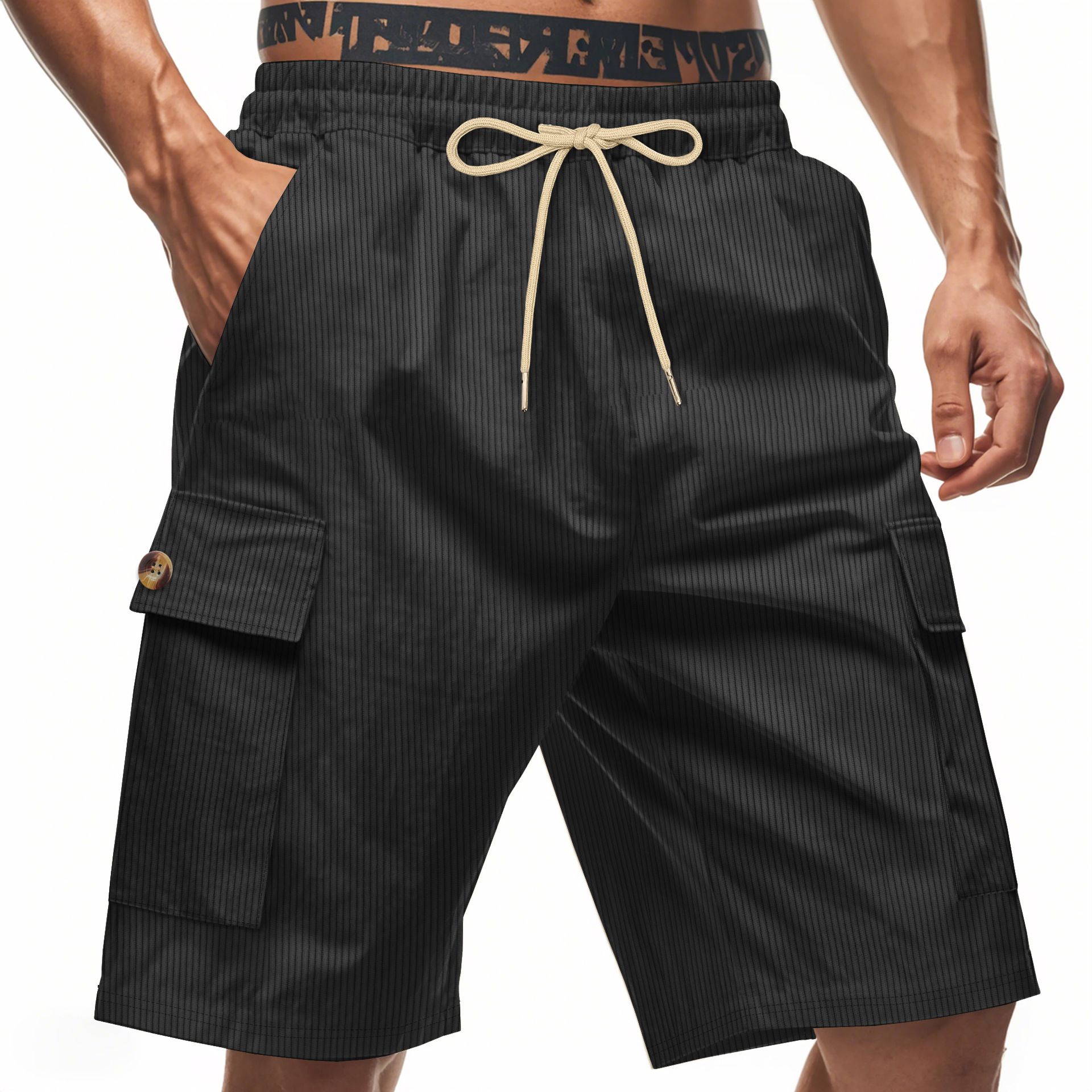 American Summer Men's Casual Solid Color Multi-Pocket Squat Jogging Shorts Mid Waist Skin-Friendly Breathable Loose Tooling   panthorts