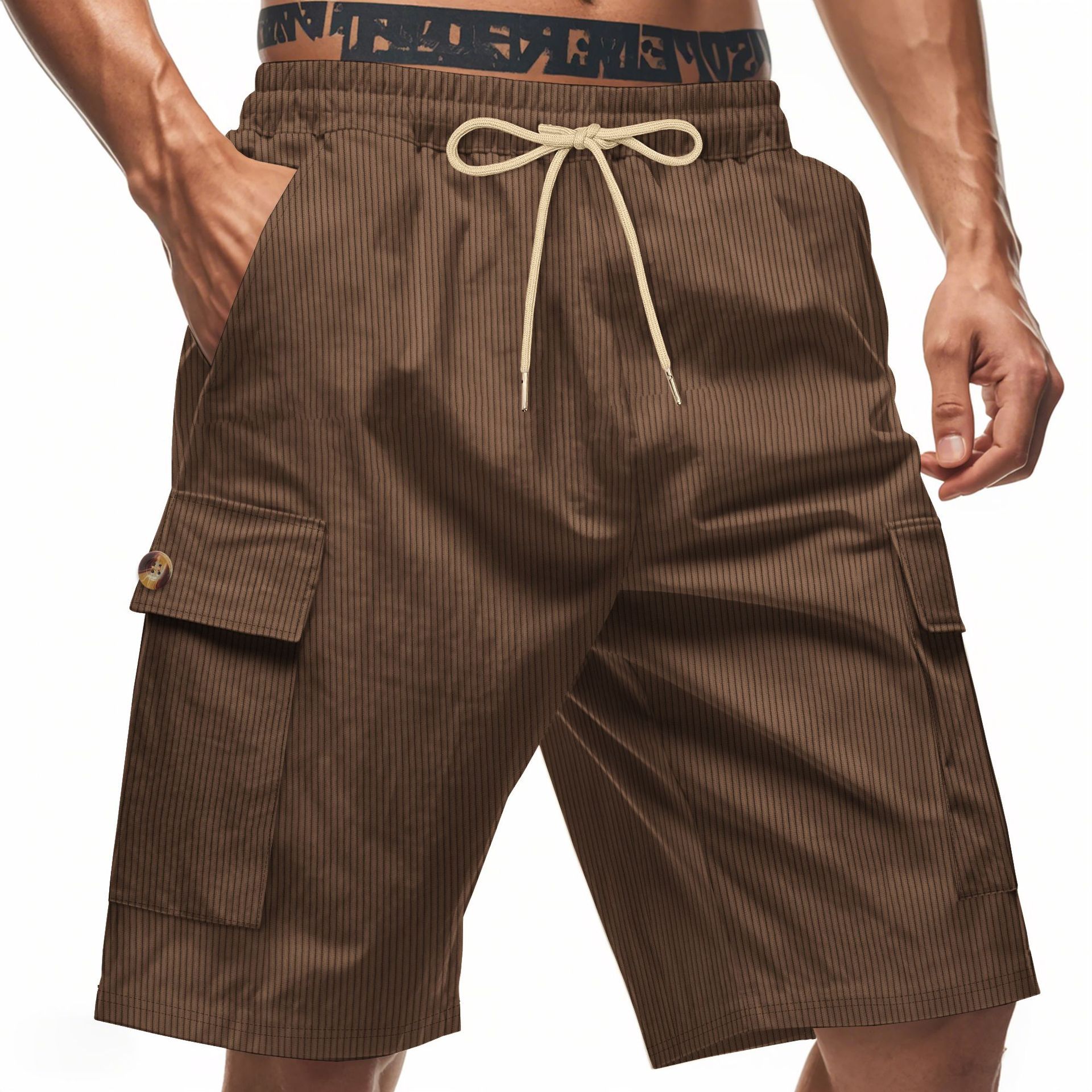 American Summer Men's Casual Solid Color Multi-Pocket Squat Jogging Shorts Mid Waist Skin-Friendly Breathable Loose Tooling   panthorts