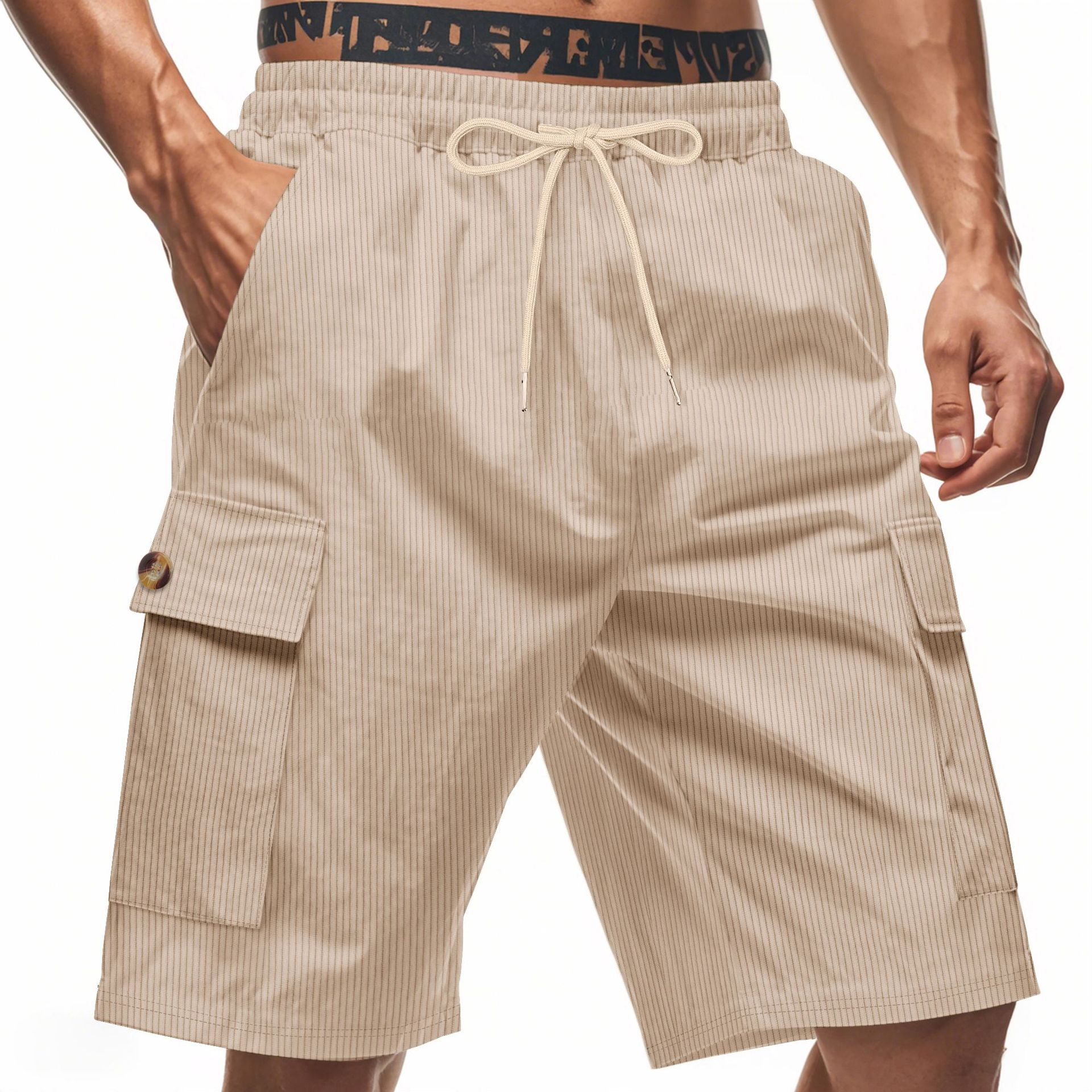 American Summer Men's Casual Solid Color Multi-Pocket Squat Jogging Shorts Mid Waist Skin-Friendly Breathable Loose Tooling   panthorts