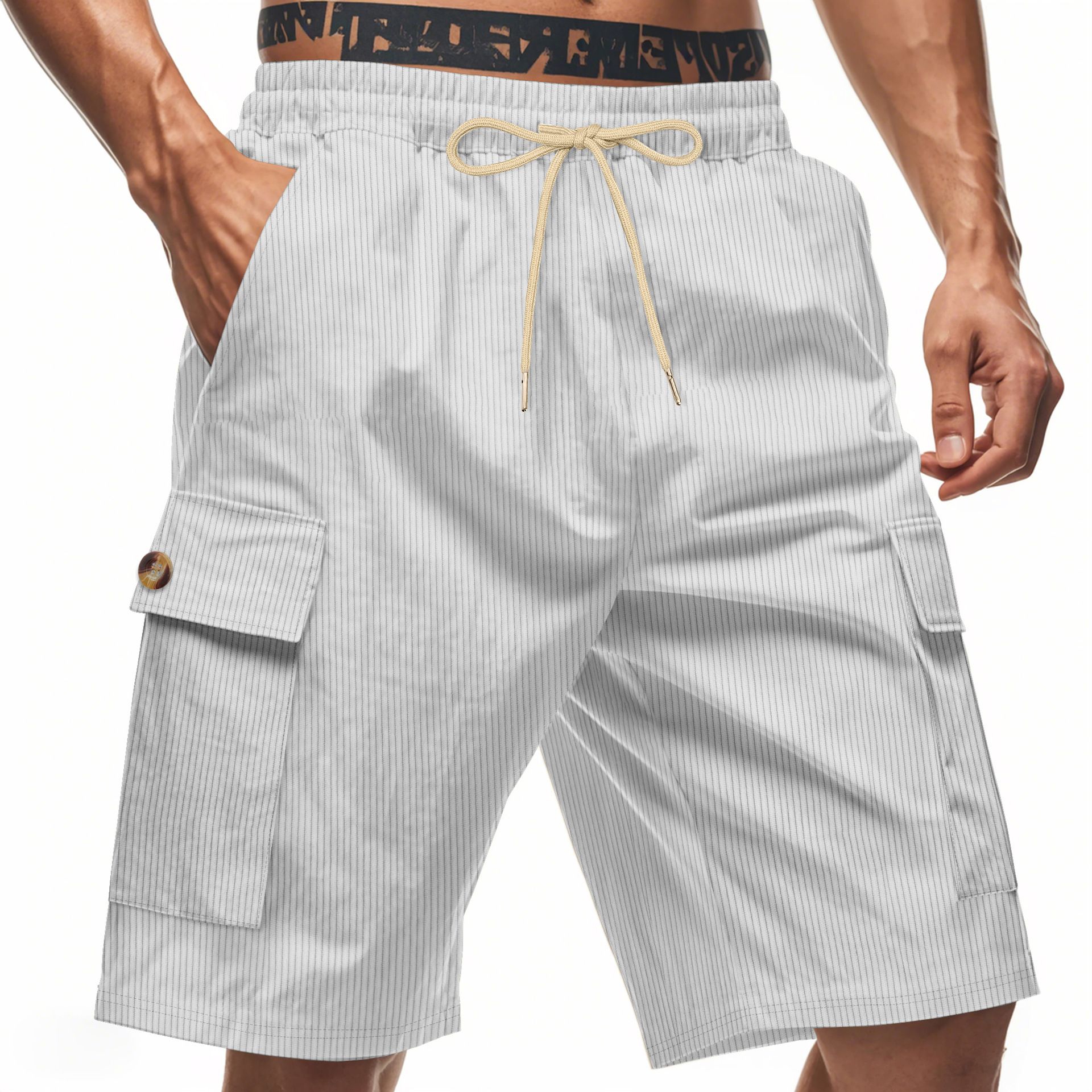 American Summer Men's Casual Solid Color Multi-Pocket Squat Jogging Shorts Mid Waist Skin-Friendly Breathable Loose Tooling   panthorts