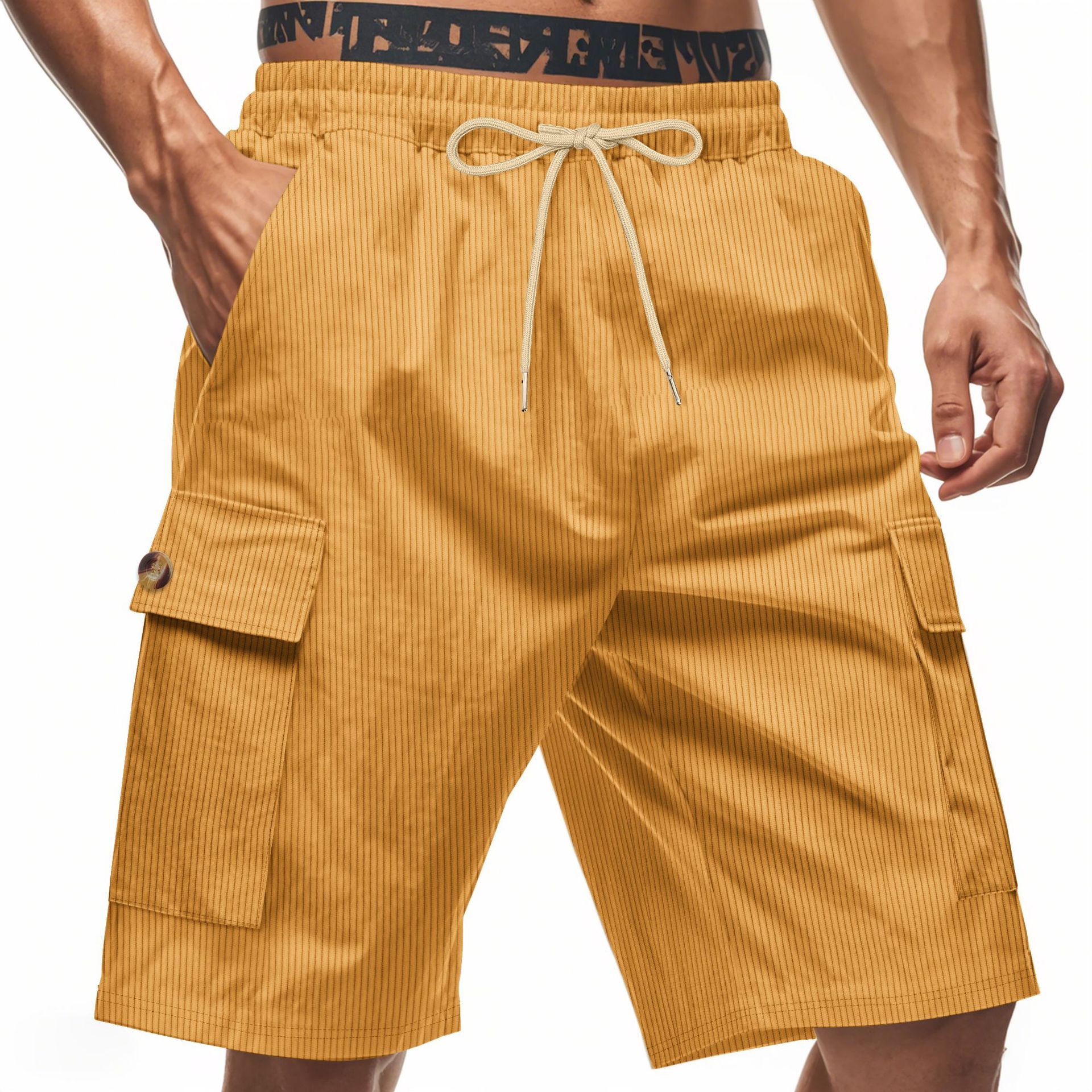 American Summer Men's Casual Solid Color Multi-Pocket Squat Jogging Shorts Mid Waist Skin-Friendly Breathable Loose Tooling   panthorts