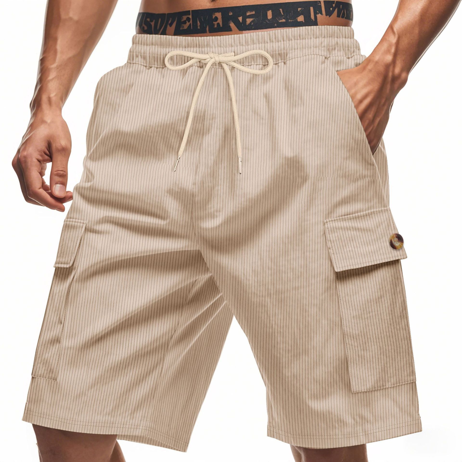 American Summer Men's Casual Solid Color Multi-Pocket Squat Jogging Shorts Mid Waist Skin-Friendly Breathable Loose Tooling   panthorts