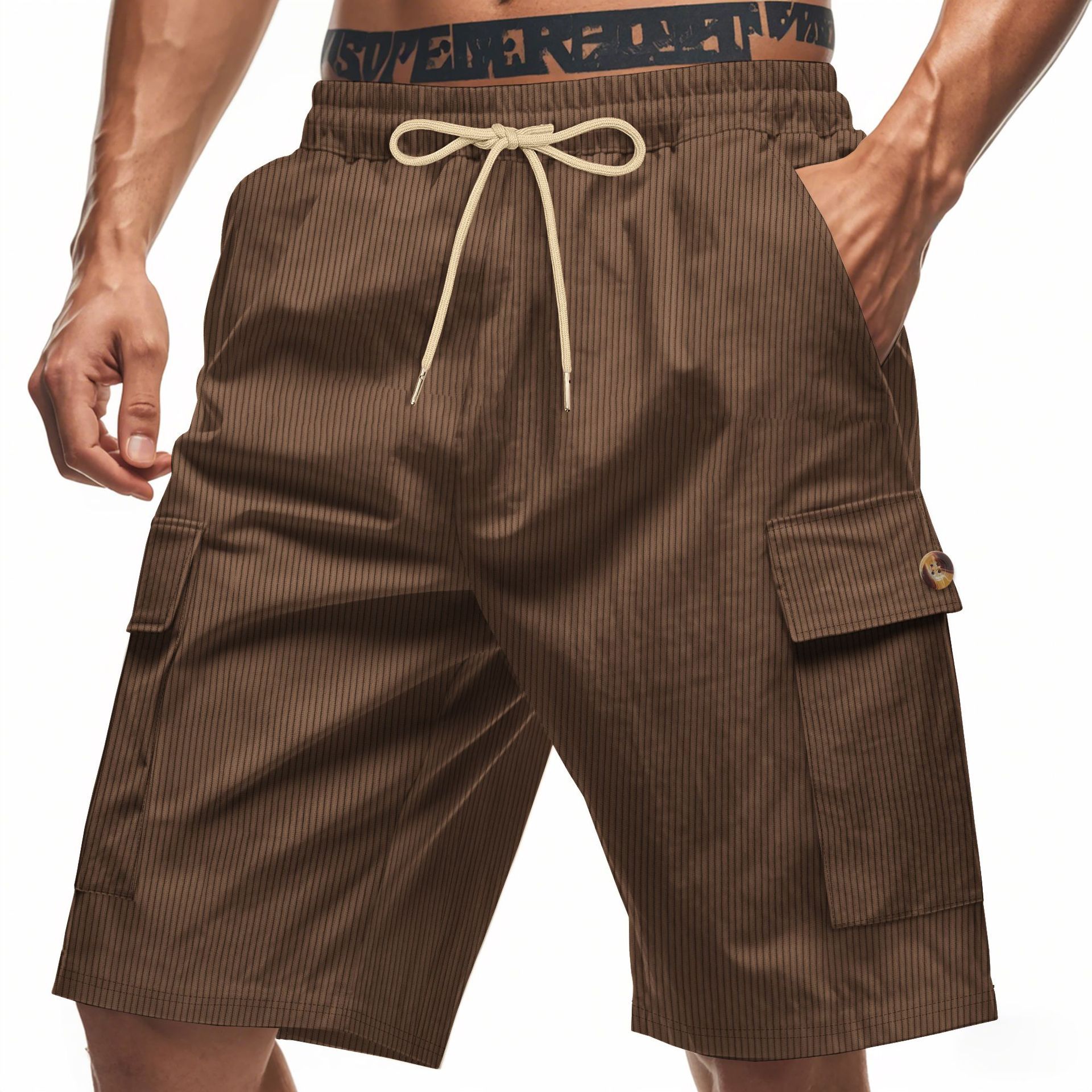 American Summer Men's Casual Solid Color Multi-Pocket Squat Jogging Shorts Mid Waist Skin-Friendly Breathable Loose Tooling   panthorts