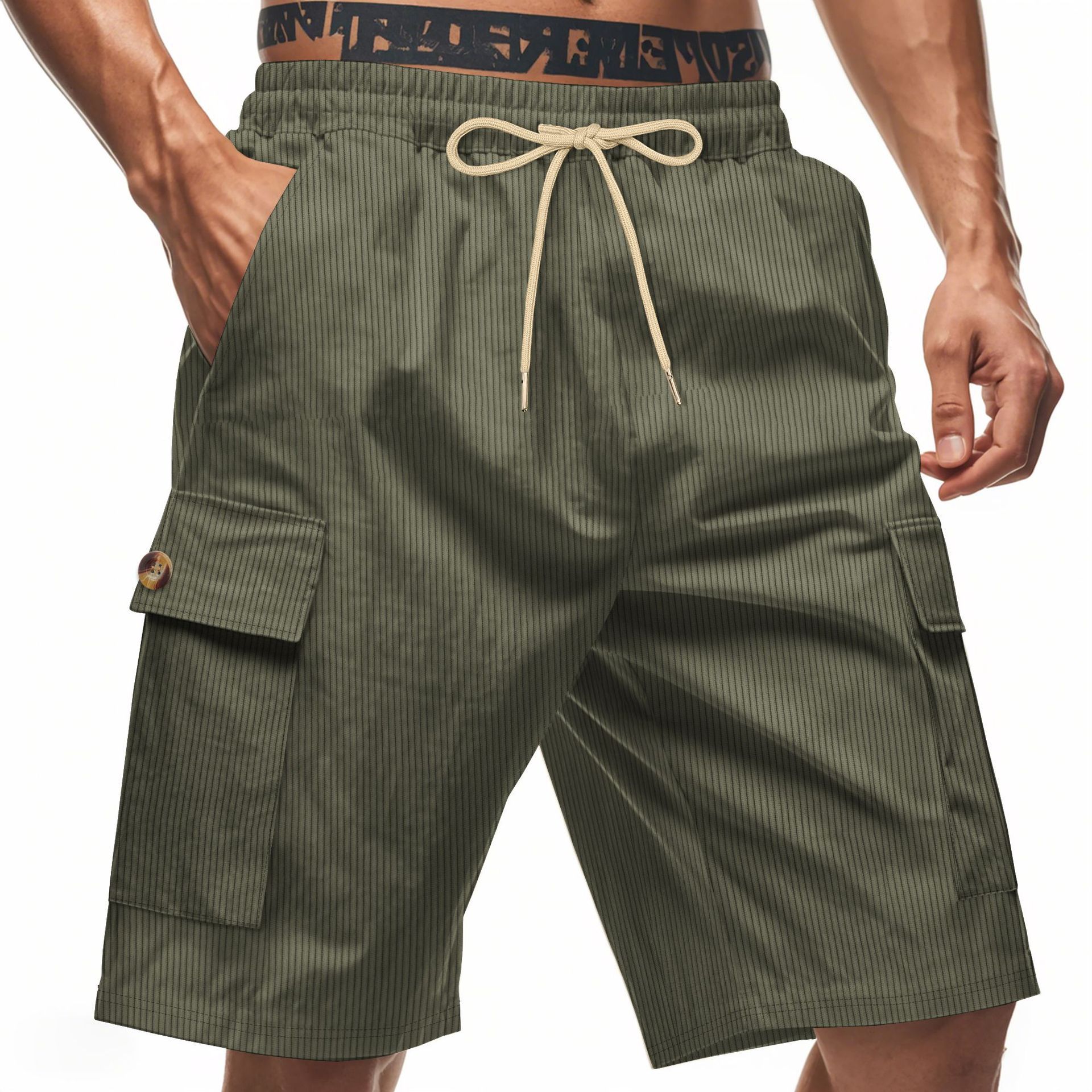 American Summer Men's Casual Solid Color Multi-Pocket Squat Jogging Shorts Mid Waist Skin-Friendly Breathable Loose Tooling   panthorts