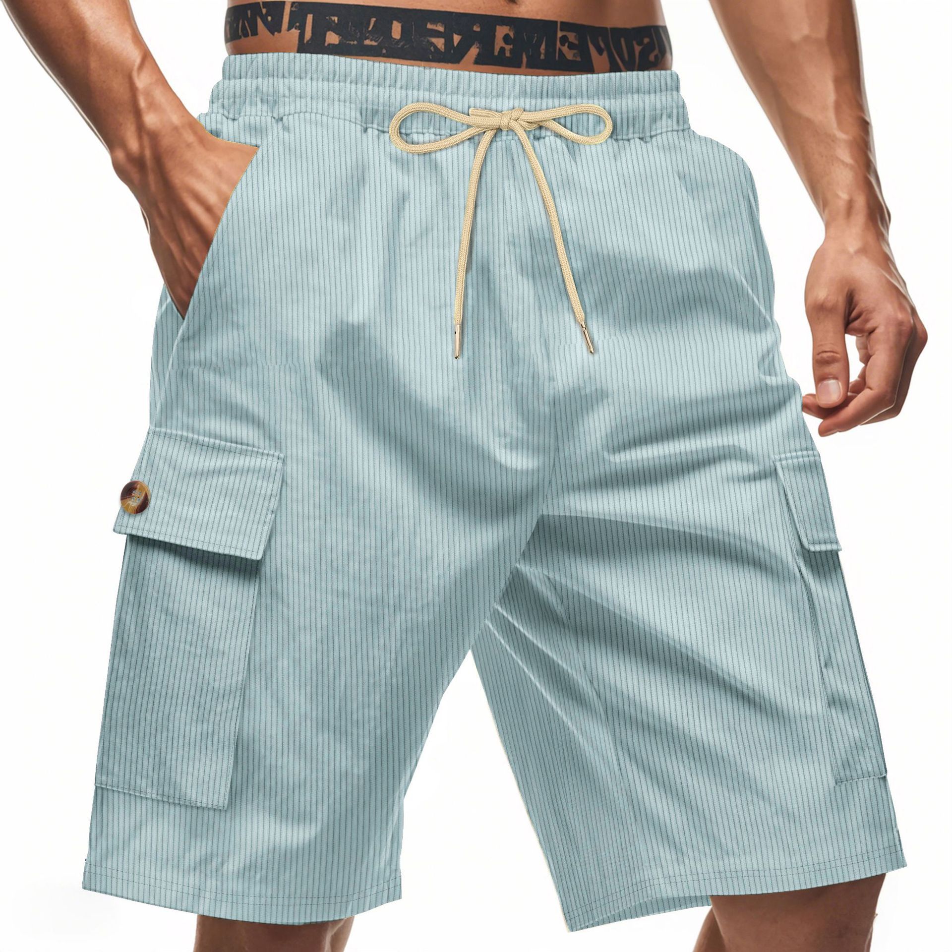 American Summer Men's Casual Solid Color Multi-Pocket Squat Jogging Shorts Mid Waist Skin-Friendly Breathable Loose Tooling   panthorts