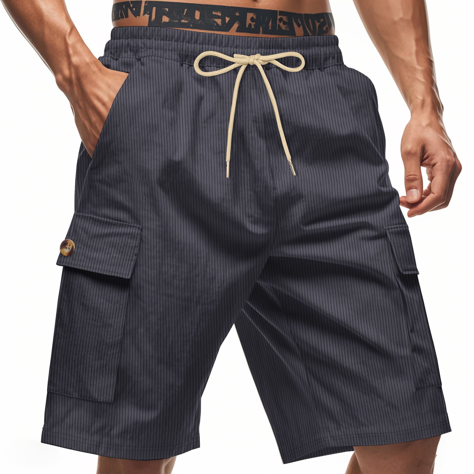 American Summer Men's Casual Solid Color Multi-Pocket Squat Jogging Shorts Mid Waist Skin-Friendly Breathable Loose Tooling   panthorts