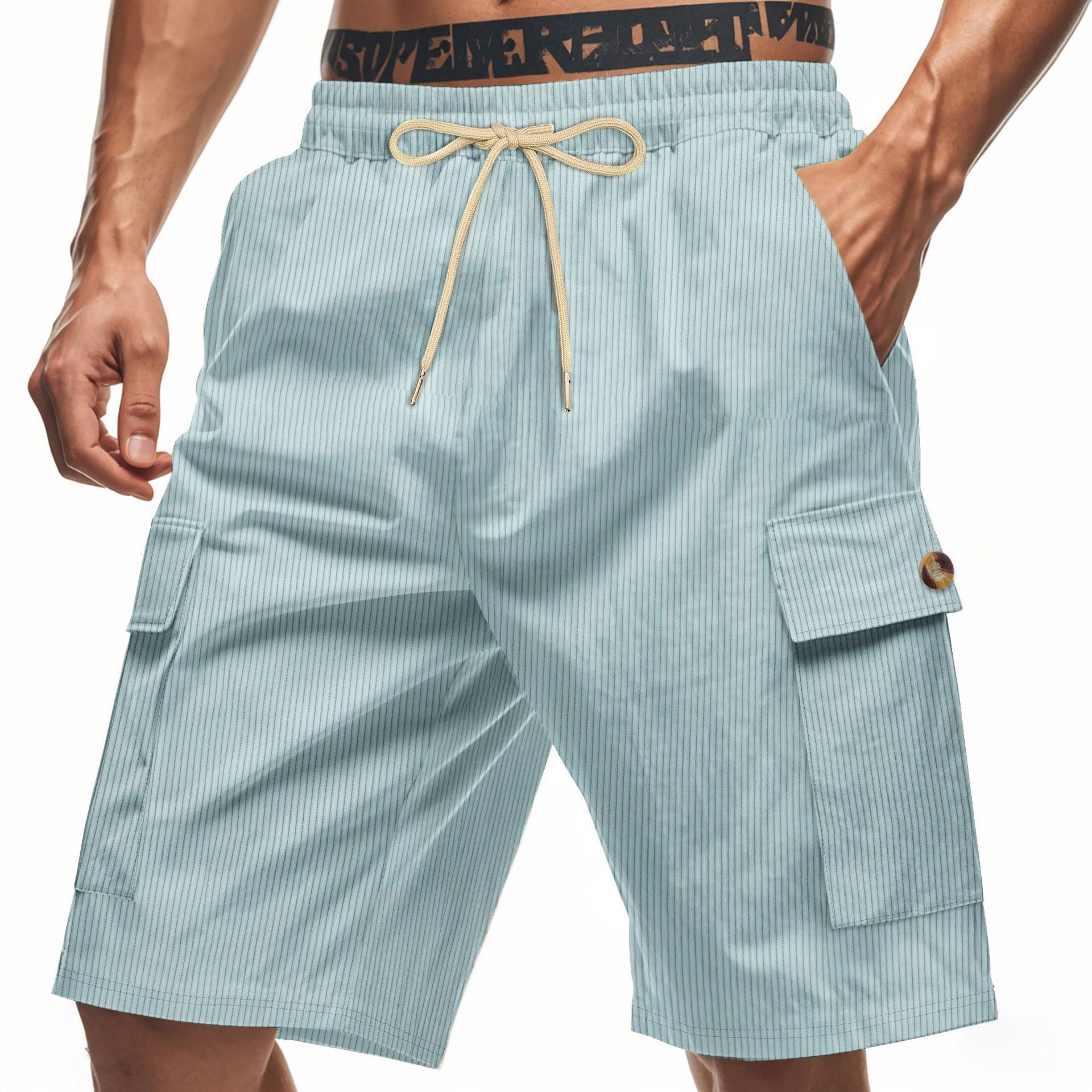 American Summer Men's Casual Solid Color Multi-Pocket Squat Jogging Shorts Mid Waist Skin-Friendly Breathable Loose Tooling   panthorts