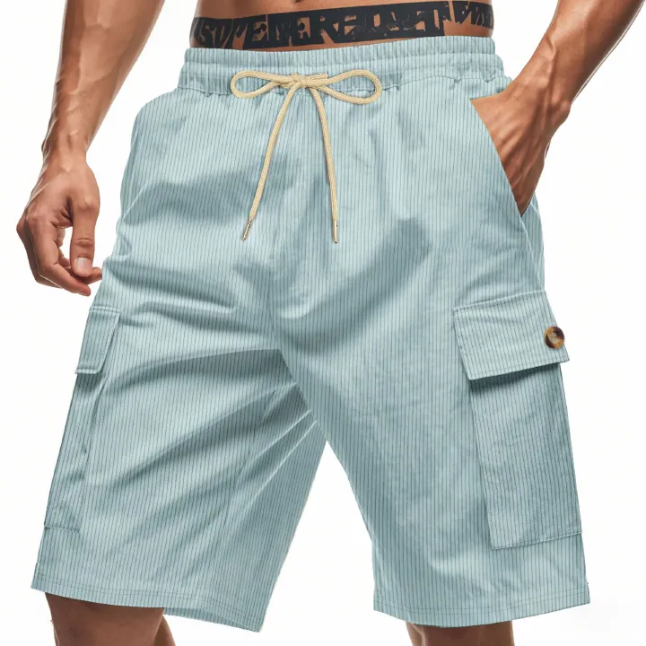 American Summer Men's Casual Solid Color Multi-Pocket Squat Jogging Shorts Mid Waist Skin-Friendly Breathable Loose Tooling   panthorts