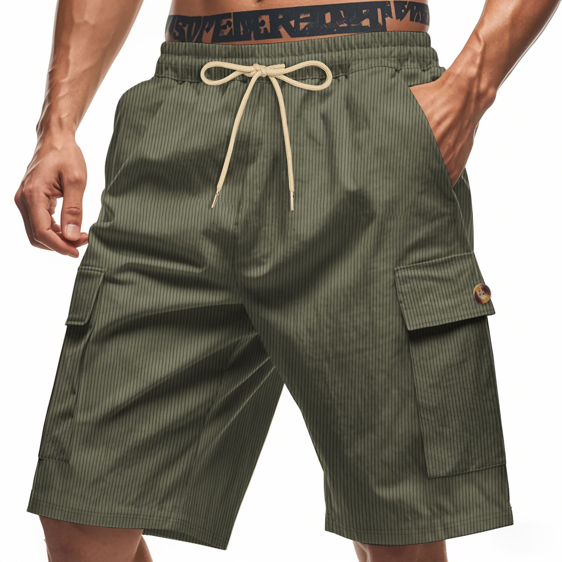 American Summer Men's Casual Solid Color Multi-Pocket Squat Jogging Shorts Mid Waist Skin-Friendly Breathable Loose Tooling   panthorts