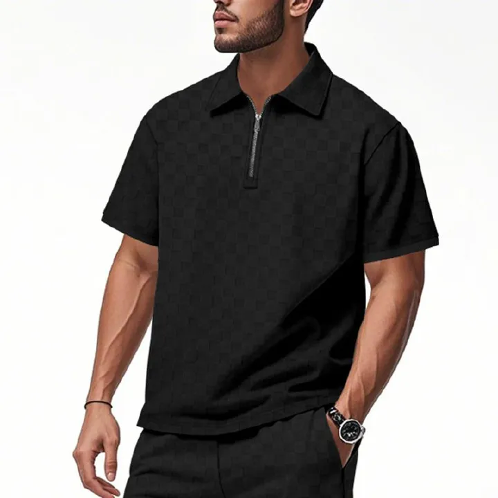 Custom Men's Summer Cotton Polo Tshirt Casual Short-Sleeved Lapel Zip up Shirt With Blank Design and Neck Collar T-Shirts