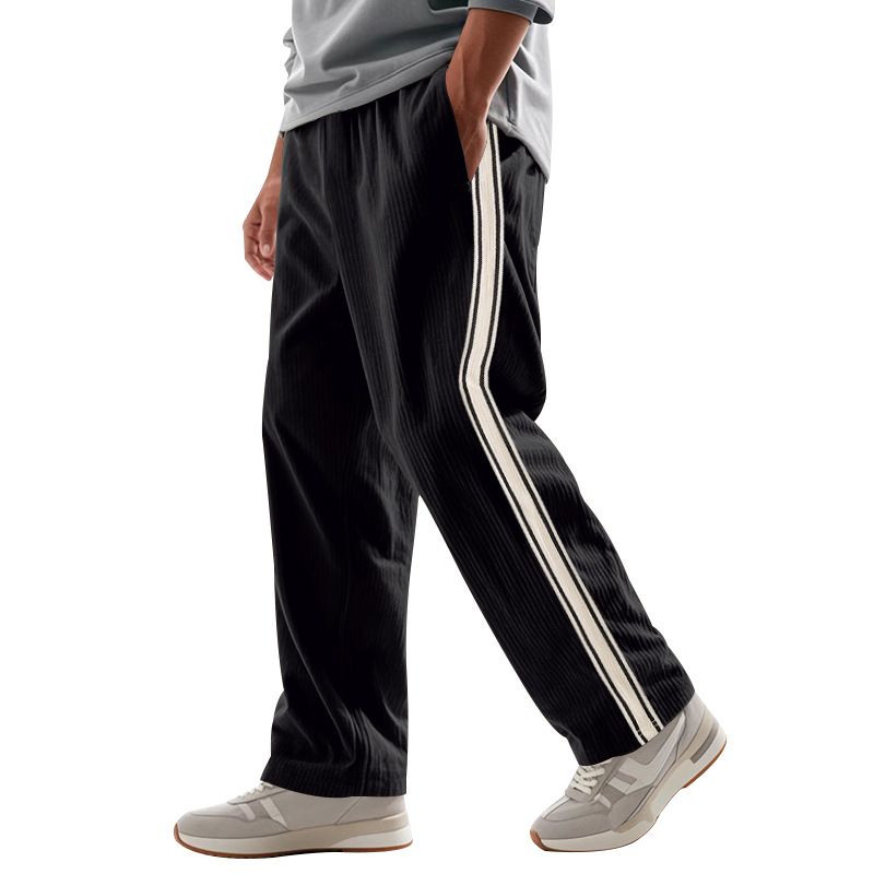 European American Casual Sports Pants Cross-Border New Corduroy Striped Loose Fit Elastic Waist Flat Front Worsted  Casual  Pants