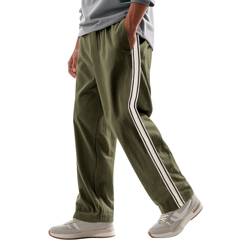 European American Casual Sports Pants Cross-Border New Corduroy Striped Loose Fit Elastic Waist Flat Front Worsted  Casual  Pants