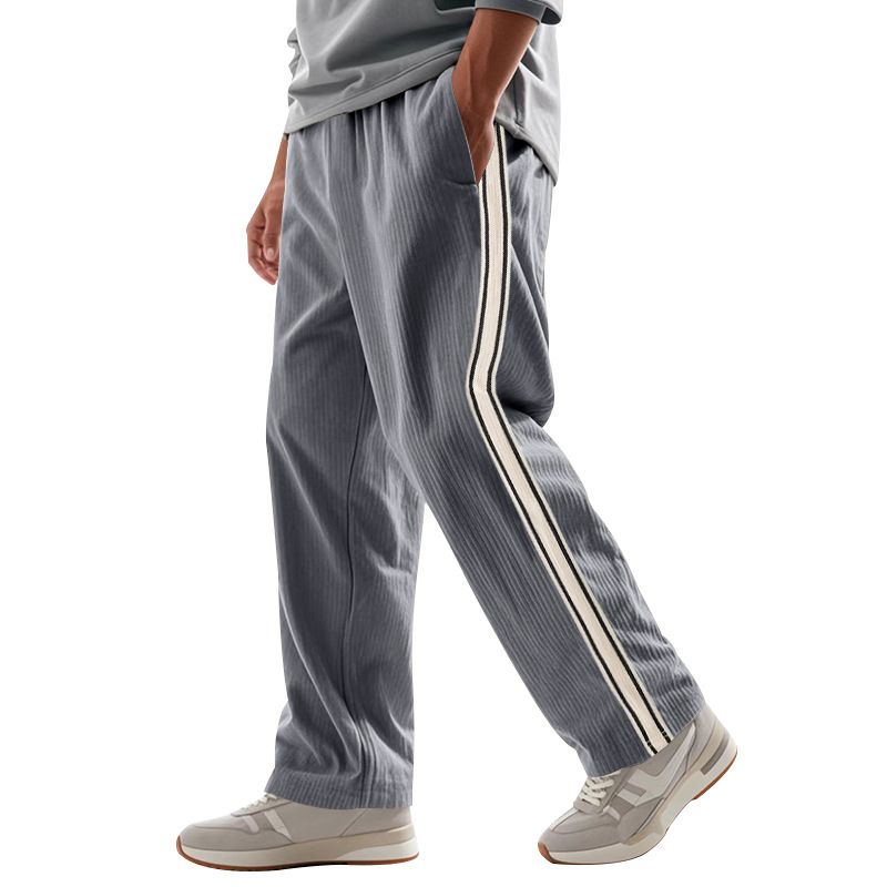 European American Casual Sports Pants Cross-Border New Corduroy Striped Loose Fit Elastic Waist Flat Front Worsted  Casual  Pants