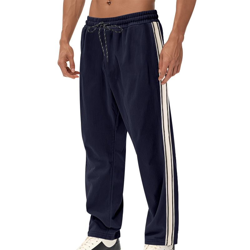 European American Casual Sports Pants Cross-Border New Corduroy Striped Loose Fit Elastic Waist Flat Front Worsted  Casual  Pants