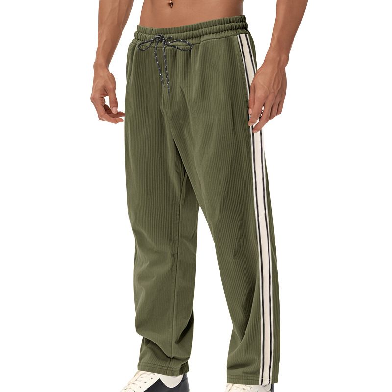European American Casual Sports Pants Cross-Border New Corduroy Striped Loose Fit Elastic Waist Flat Front Worsted  Casual  Pants