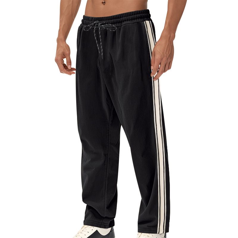 European American Casual Sports Pants Cross-Border New Corduroy Striped Loose Fit Elastic Waist Flat Front Worsted  Casual  Pants