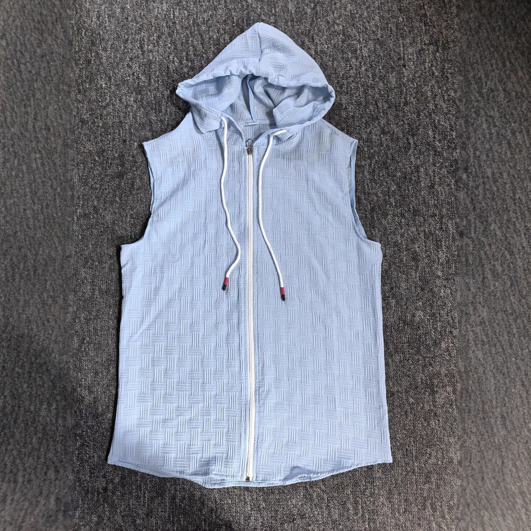 Summer New Fashionable Men's Hooded Suit Zipper T-shirt Sleeveless Vest Shorts T-Shirts