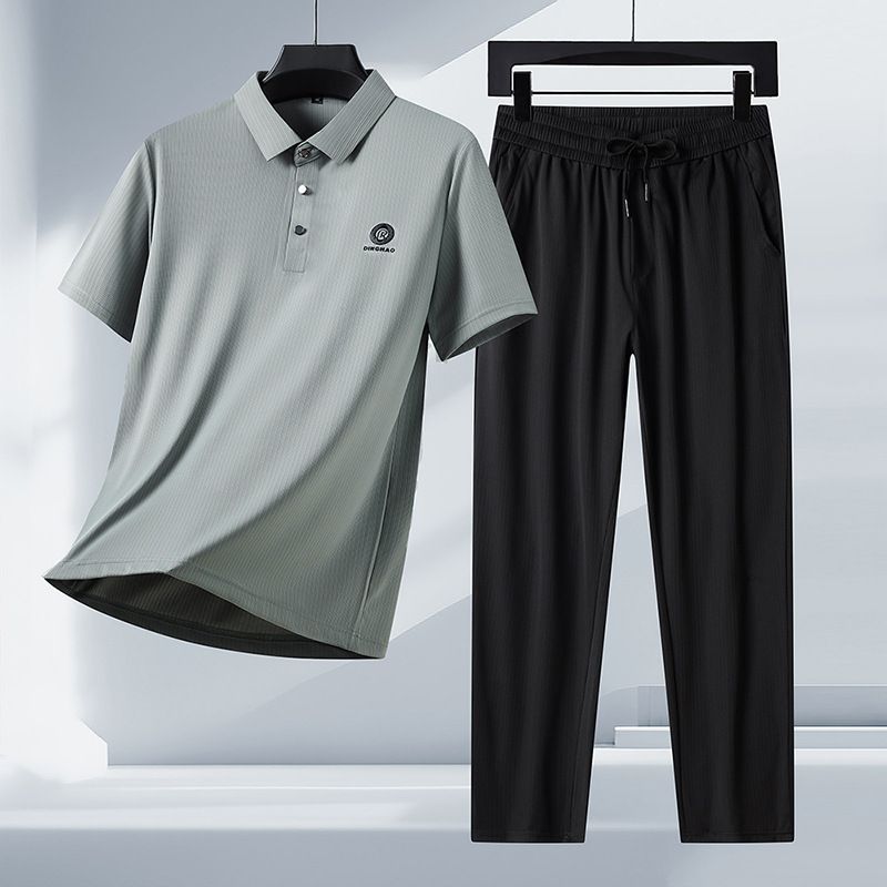 Summer Men Clothing Sports Suits Stretch Tracksuit Gym T Shirts Pants Sets  Two-Piece Outfits