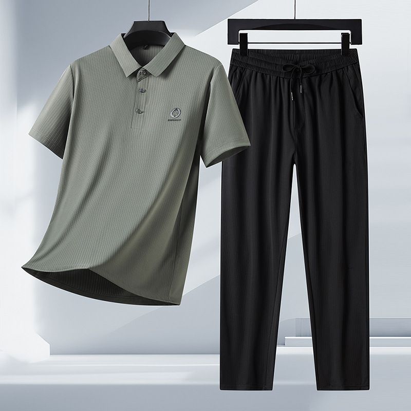 Summer Men Clothing Sports Suits Stretch Tracksuit Gym T Shirts Pants Sets  Two-Piece Outfits