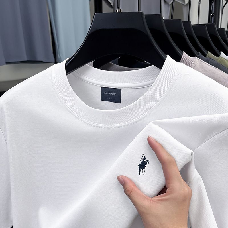 Heavyweight Pure Cotton Summer Men's Short Sleeved T-shirt Loose Round Neck Embroidered T-shirt Men's Factory Customization T-Shirts