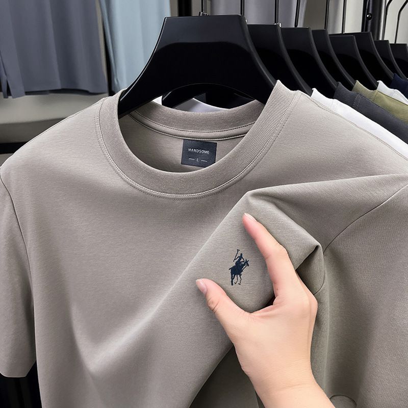 Heavyweight Pure Cotton Summer Men's Short Sleeved T-shirt Loose Round Neck Embroidered T-shirt Men's Factory Customization T-Shirts