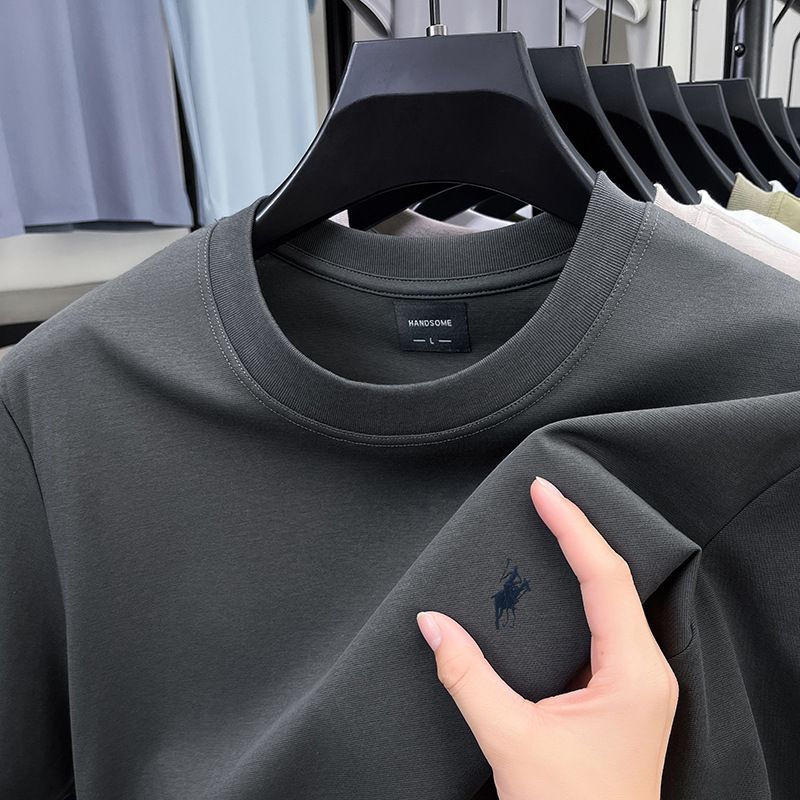 Heavyweight Pure Cotton Summer Men's Short Sleeved T-shirt Loose Round Neck Embroidered T-shirt Men's Factory Customization T-Shirts