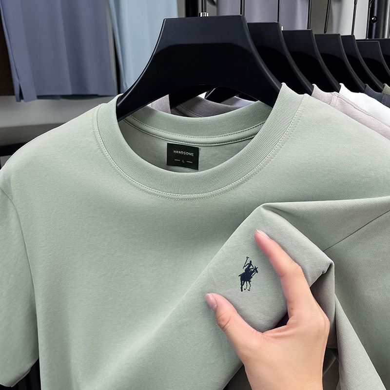 Heavyweight Pure Cotton Summer Men's Short Sleeved T-shirt Loose Round Neck Embroidered T-shirt Men's Factory Customization T-Shirts