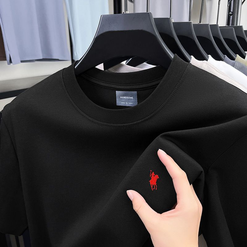 Heavyweight Pure Cotton Summer Men's Short Sleeved T-shirt Loose Round Neck Embroidered T-shirt Men's Factory Customization T-Shirts