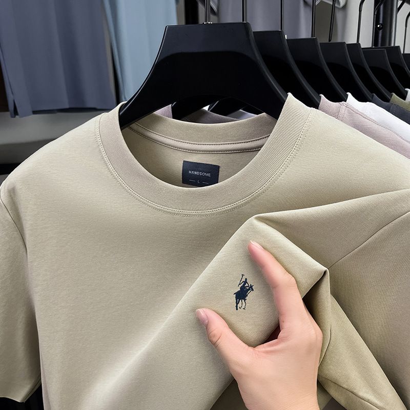 Heavyweight Pure Cotton Summer Men's Short Sleeved T-shirt Loose Round Neck Embroidered T-shirt Men's Factory Customization T-Shirts