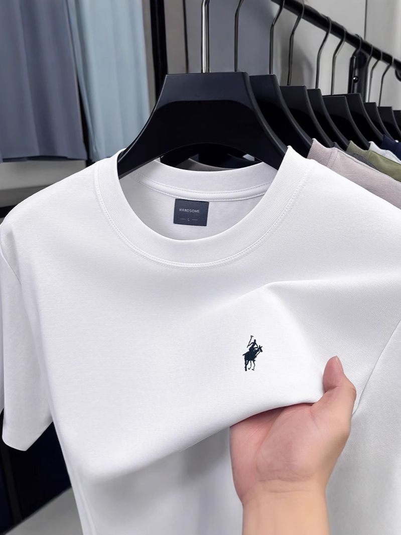 Heavyweight Pure Cotton Summer Men's Short Sleeved T-shirt Loose Round Neck Embroidered T-shirt Men's Factory Customization T-Shirts