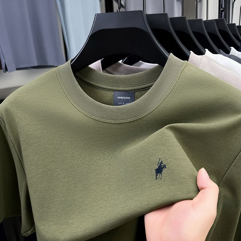 Heavyweight Pure Cotton Summer Men's Short Sleeved T-shirt Loose Round Neck Embroidered T-shirt Men's Factory Customization T-Shirts