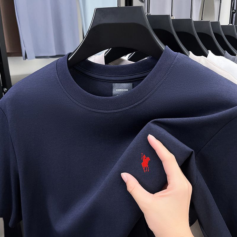 Heavyweight Pure Cotton Summer Men's Short Sleeved T-shirt Loose Round Neck Embroidered T-shirt Men's Factory Customization T-Shirts