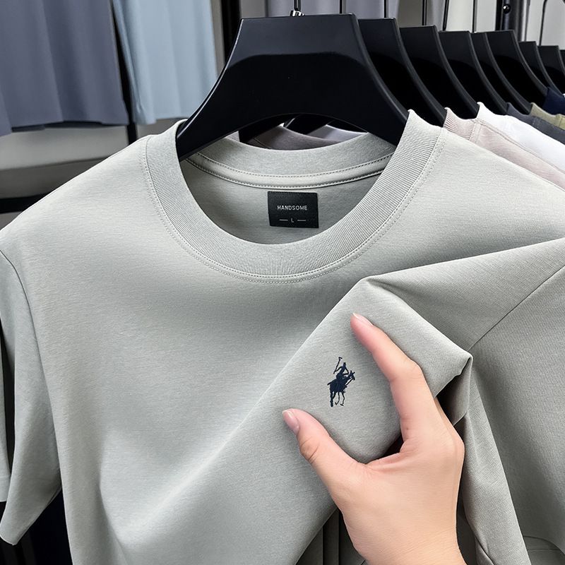 Heavyweight Pure Cotton Summer Men's Short Sleeved T-shirt Loose Round Neck Embroidered T-shirt Men's Factory Customization T-Shirts