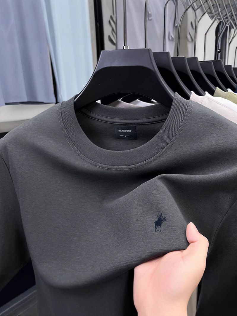 Heavyweight Pure Cotton Summer Men's Short Sleeved T-shirt Loose Round Neck Embroidered T-shirt Men's Factory Customization T-Shirts