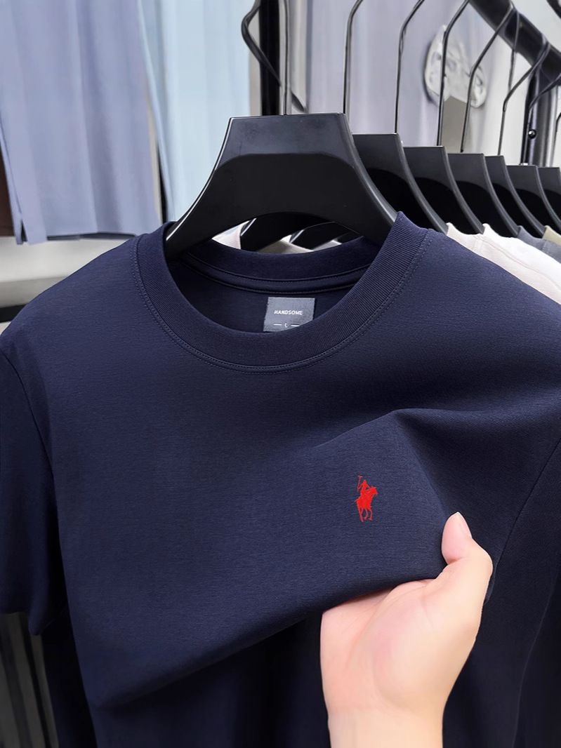 Heavyweight Pure Cotton Summer Men's Short Sleeved T-shirt Loose Round Neck Embroidered T-shirt Men's Factory Customization T-Shirts