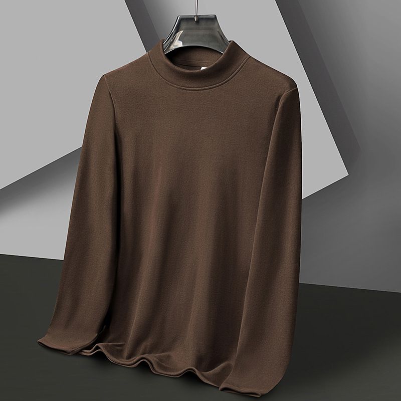 Foreign Trade Wholesale Men's Autumn and Winter Solid Color Long Sleeve T-shirt Half High Neck Top De Velvet Warm Base T-shirt
