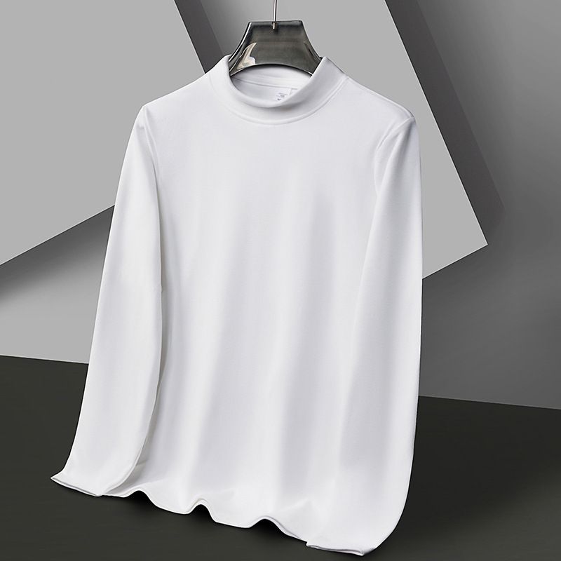 Foreign Trade Wholesale Men's Autumn and Winter Solid Color Long Sleeve T-shirt Half High Neck Top De Velvet Warm Base T-shirt