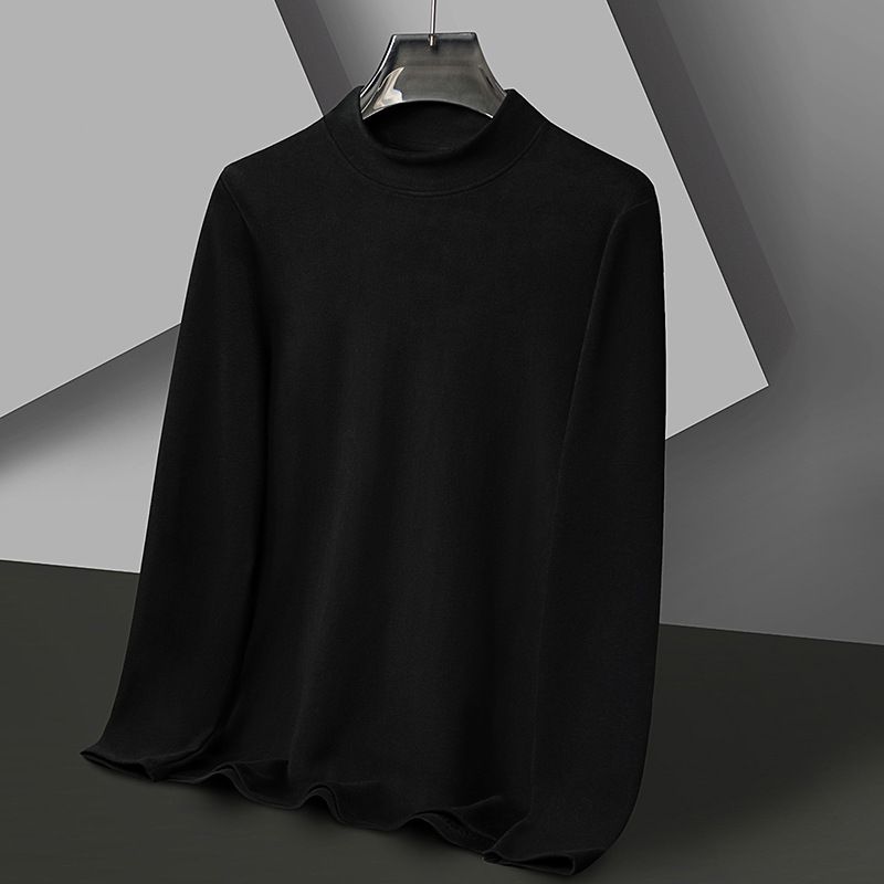 Foreign Trade Wholesale Men's Autumn and Winter Solid Color Long Sleeve T-shirt Half High Neck Top De Velvet Warm Base T-shirt