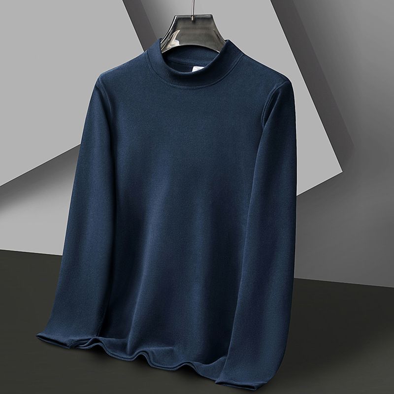 Foreign Trade Wholesale Men's Autumn and Winter Solid Color Long Sleeve T-shirt Half High Neck Top De Velvet Warm Base T-shirt