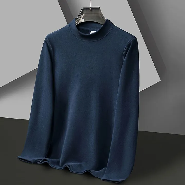 Foreign Trade Wholesale Men's Autumn and Winter Solid Color Long Sleeve T-shirt Half High Neck Top De Velvet Warm Base T-shirt