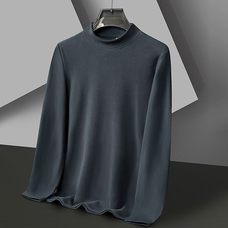 Foreign Trade Wholesale Men's Autumn and Winter Solid Color Long Sleeve T-shirt Half High Neck Top De Velvet Warm Base T-shirt