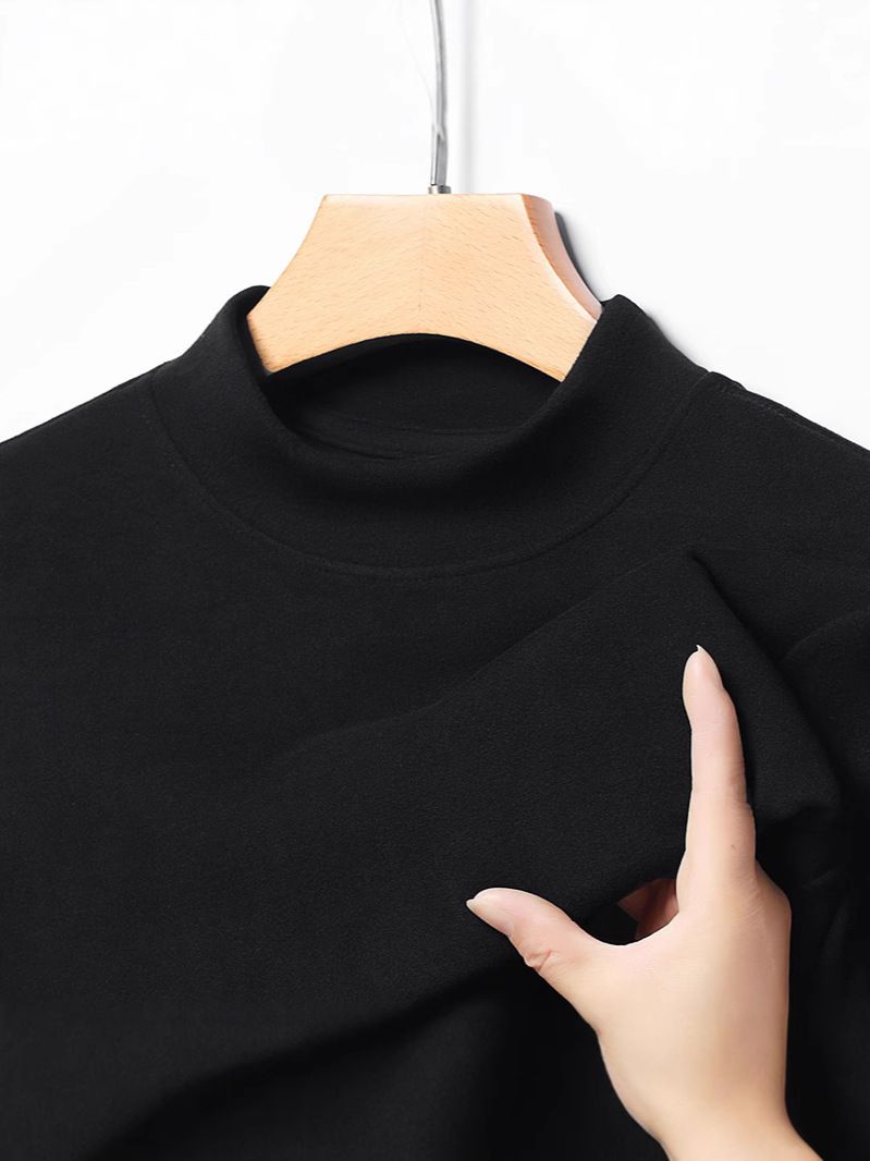 Foreign Trade Wholesale Men's Autumn and Winter Solid Color Long Sleeve T-shirt Half High Neck Top De Velvet Warm Base T-shirt