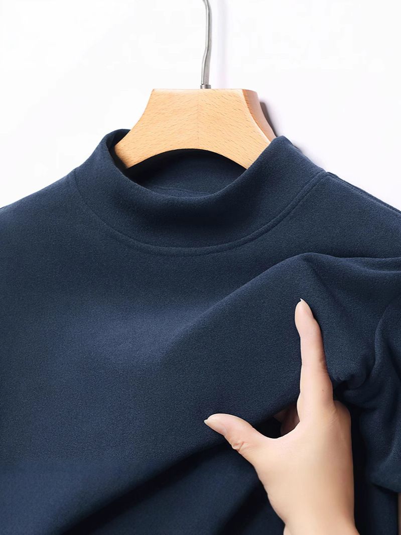 Foreign Trade Wholesale Men's Autumn and Winter Solid Color Long Sleeve T-shirt Half High Neck Top De Velvet Warm Base T-shirt