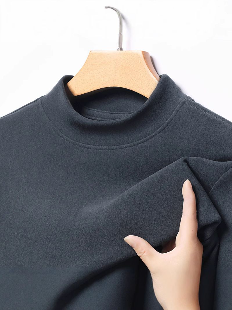 Foreign Trade Wholesale Men's Autumn and Winter Solid Color Long Sleeve T-shirt Half High Neck Top De Velvet Warm Base T-shirt