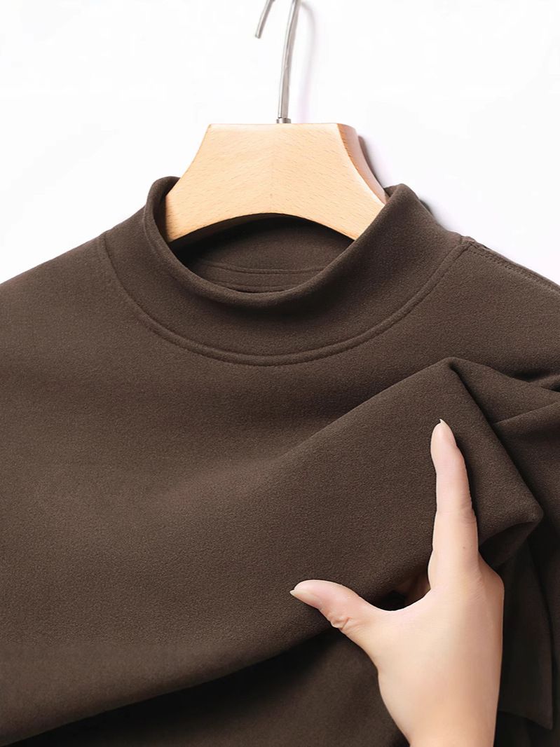 Foreign Trade Wholesale Men's Autumn and Winter Solid Color Long Sleeve T-shirt Half High Neck Top De Velvet Warm Base T-shirt